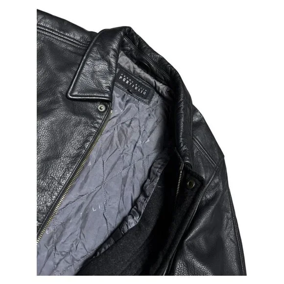 PERRY ELLIS Portfolio GENUINE LEATHER Designer Winter Business Casual Coat Large - Picture 5 of 5